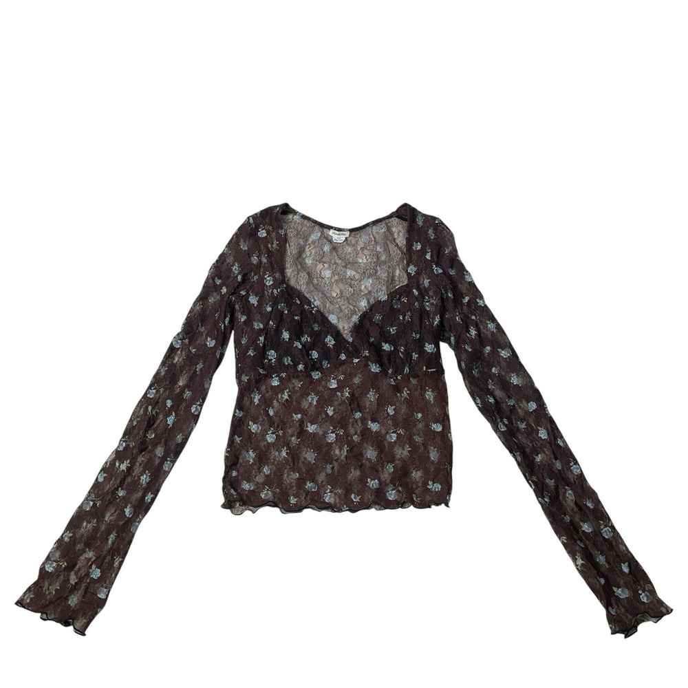 Kimchi Blue Olivia Lace Top Womens M Brown Floral Sheer Mesh Y2K
